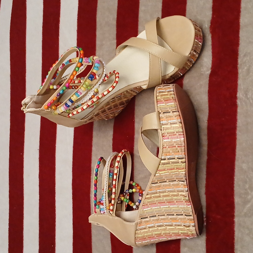 Bohemian beaded wedge sandals